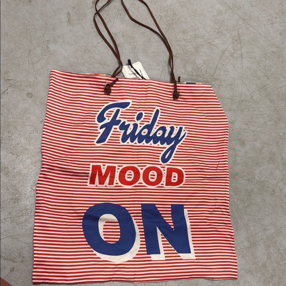 Striped Tote Bag with Friday Mood Print